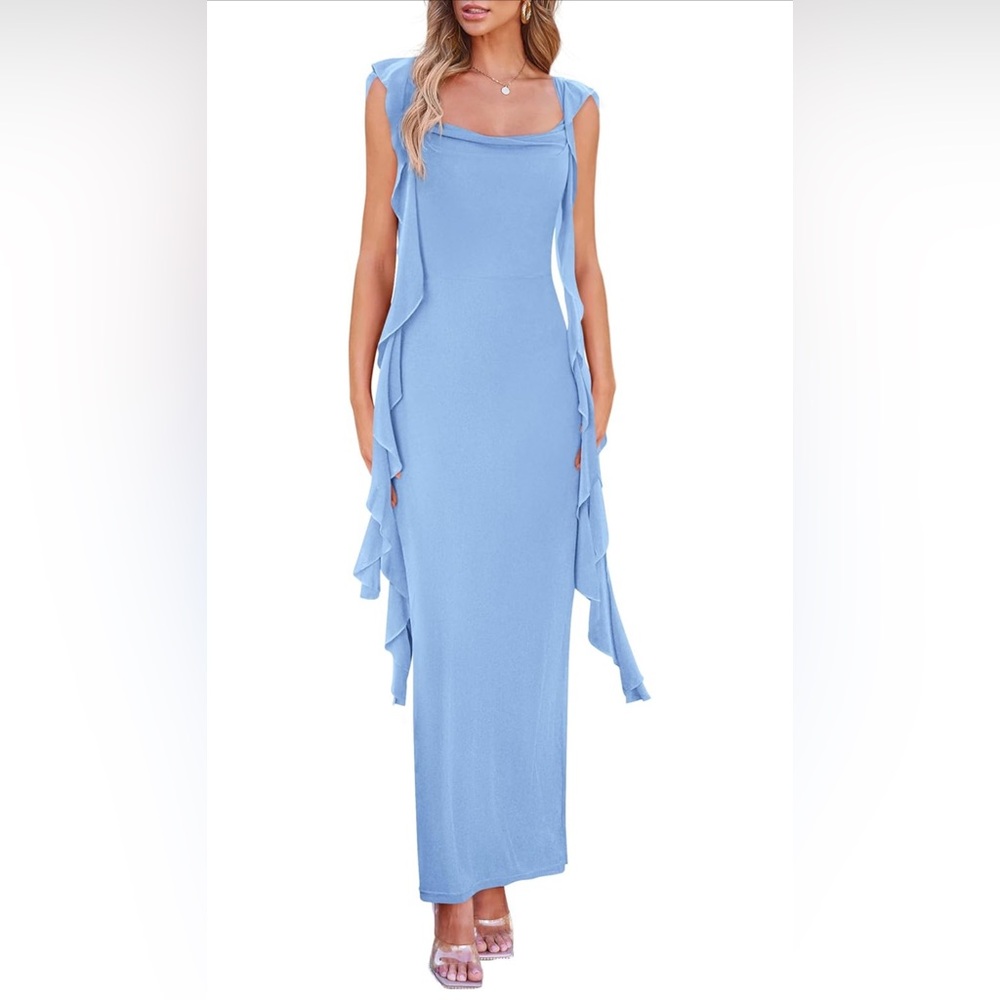 PRETTYGARDEN Wedding Guest Ruffle Formal Cocktail Party Maxi Bodycon Dress